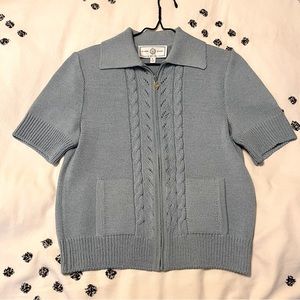 Blue Knit Short Sleeve Zip